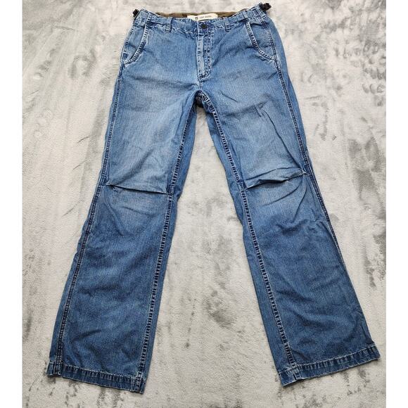 Vintage Y2K Gap Jeans Mens 33x32 Blue Articulated Knee Wide Leg Adjustable Waist - Picture 1 of 16